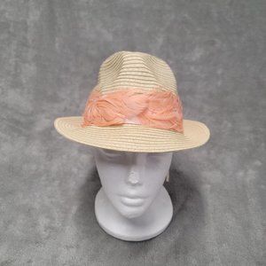 SanDiego Hat Company kid paper braid Fedora Hat youth 5-7 cream w/ Peach feather